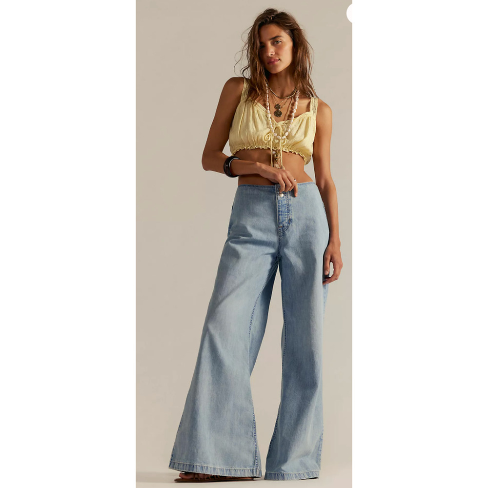 Free People Light Wash Wide Leg Jeans
